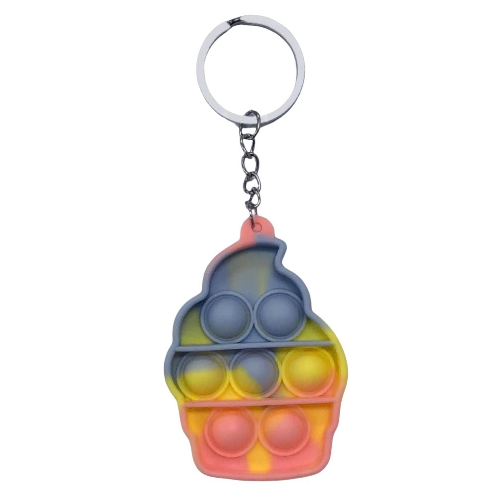 Multi-Colored Cupcake Shaped Fidget Popper Key Chain